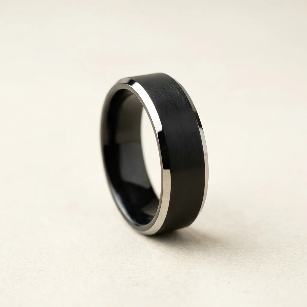 Brushed centre, polished bevels, Matte through the middle, bright along both edges.