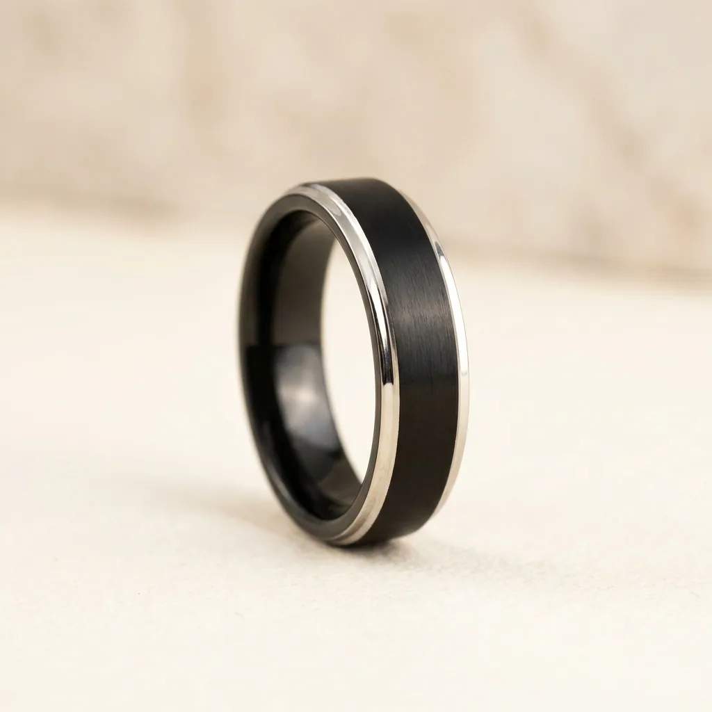 Relieved black, Black cut back to bright metal along both edges.