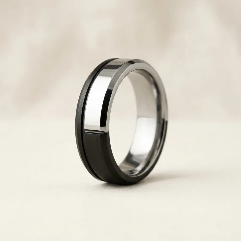 Stepped two tone, A machined step, black on one level and bright on the other.