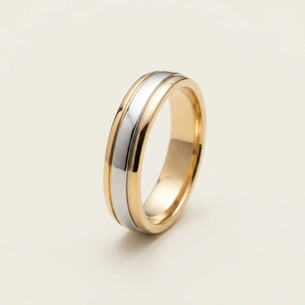 Two tone, 18ct, Two golds in one band, both of them solid.